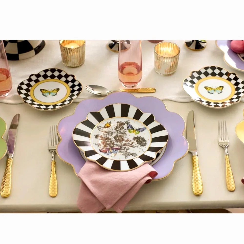 NEW Mackenzie-Childs Butterfly Toile Dinner Plate, Lavender in Original Box